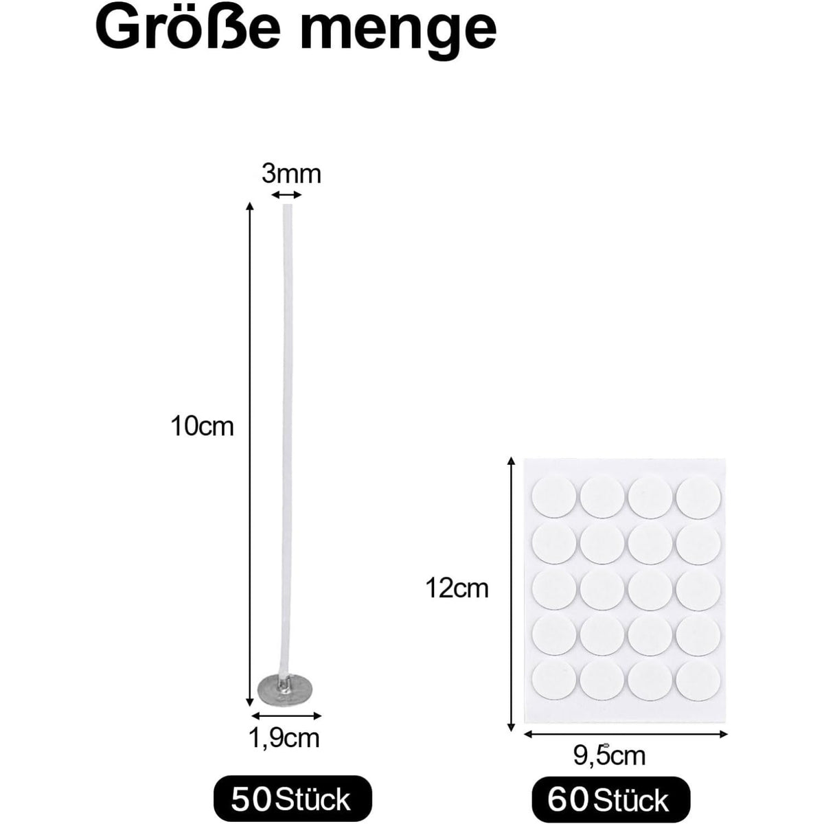 Kerzendochte für Kerzen 10cm 50 Stück mit 60 Aufkleber DIY Candle Set