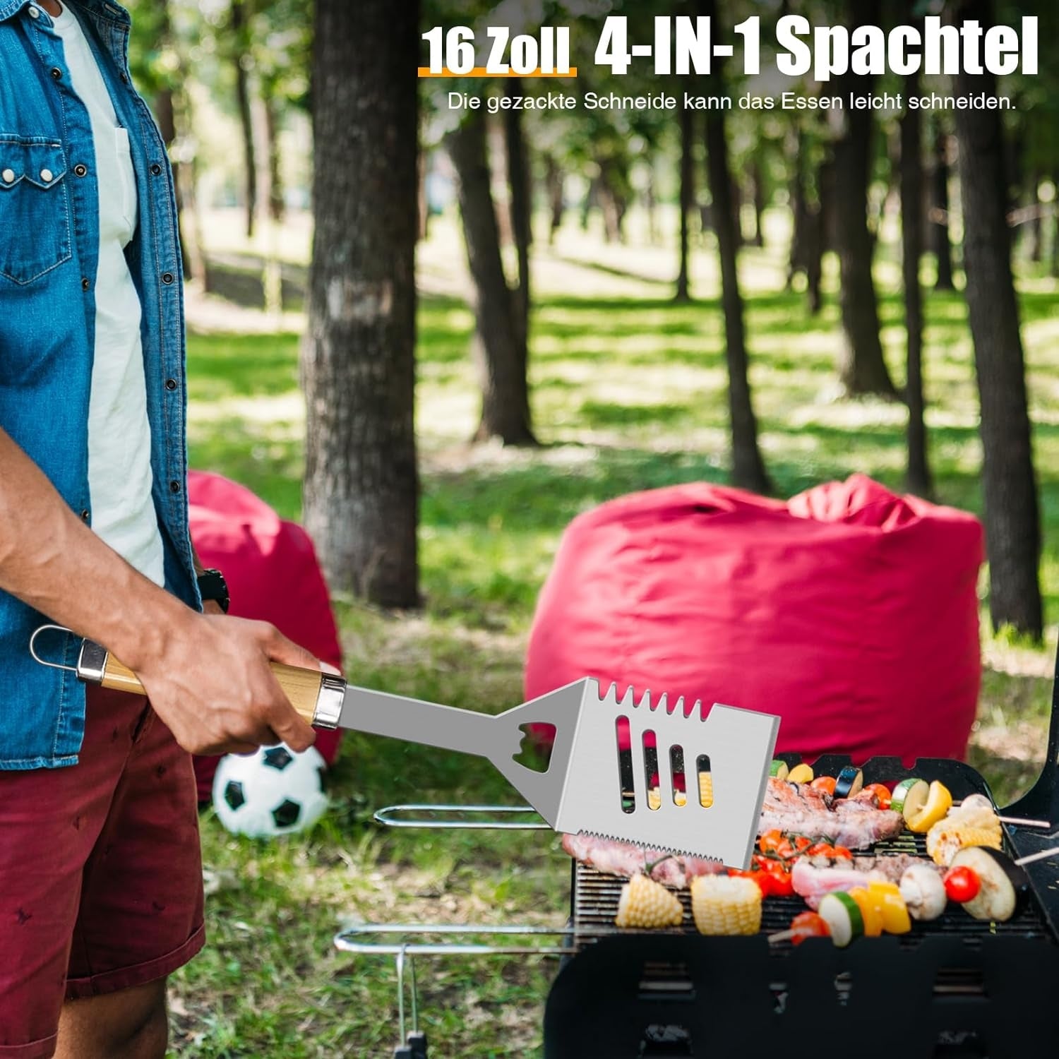 Premium Grillbesteckset aus Edelstahl 26 teilig Geschenke für Männer Grill Zubehör