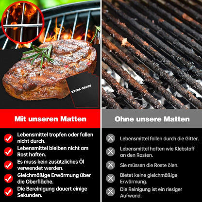 Grillmatte XL 4er Set 50x40CM Teflon für Gasgrill Holzkohle Grill Antihaft