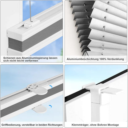 Plissee ohne Bohren Verdunkelung Klemmfix Grau 80x220cm Thermo Plissee