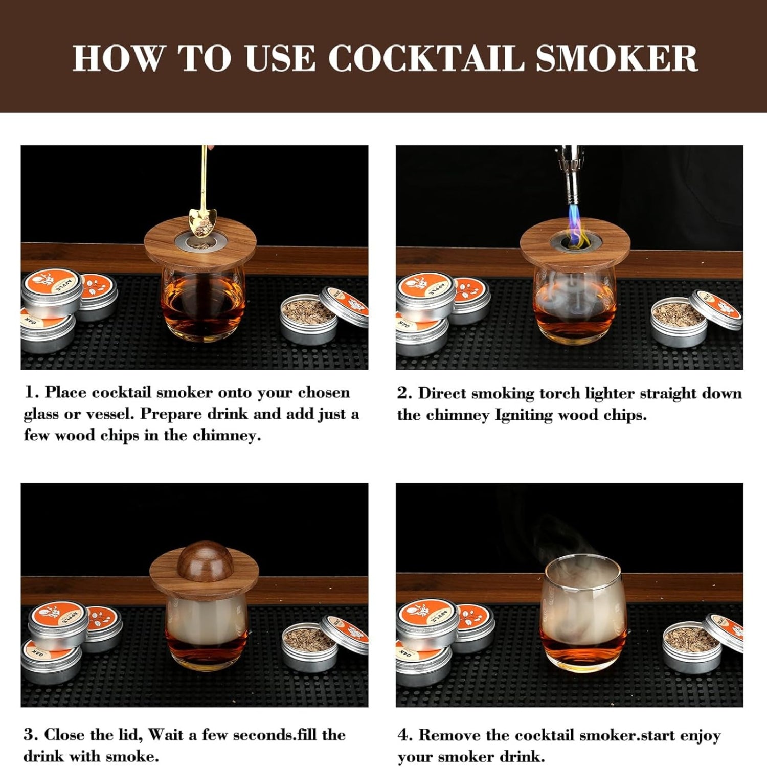Cocktail Smoker Whisky Geschenkset Old Fashioned Kit mit Holzchips für Drinks