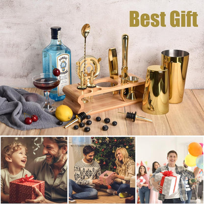 Cocktail Shaker Set Gold 550ML/750ML 12-Teilig Edelstahl Barkeeper Kit