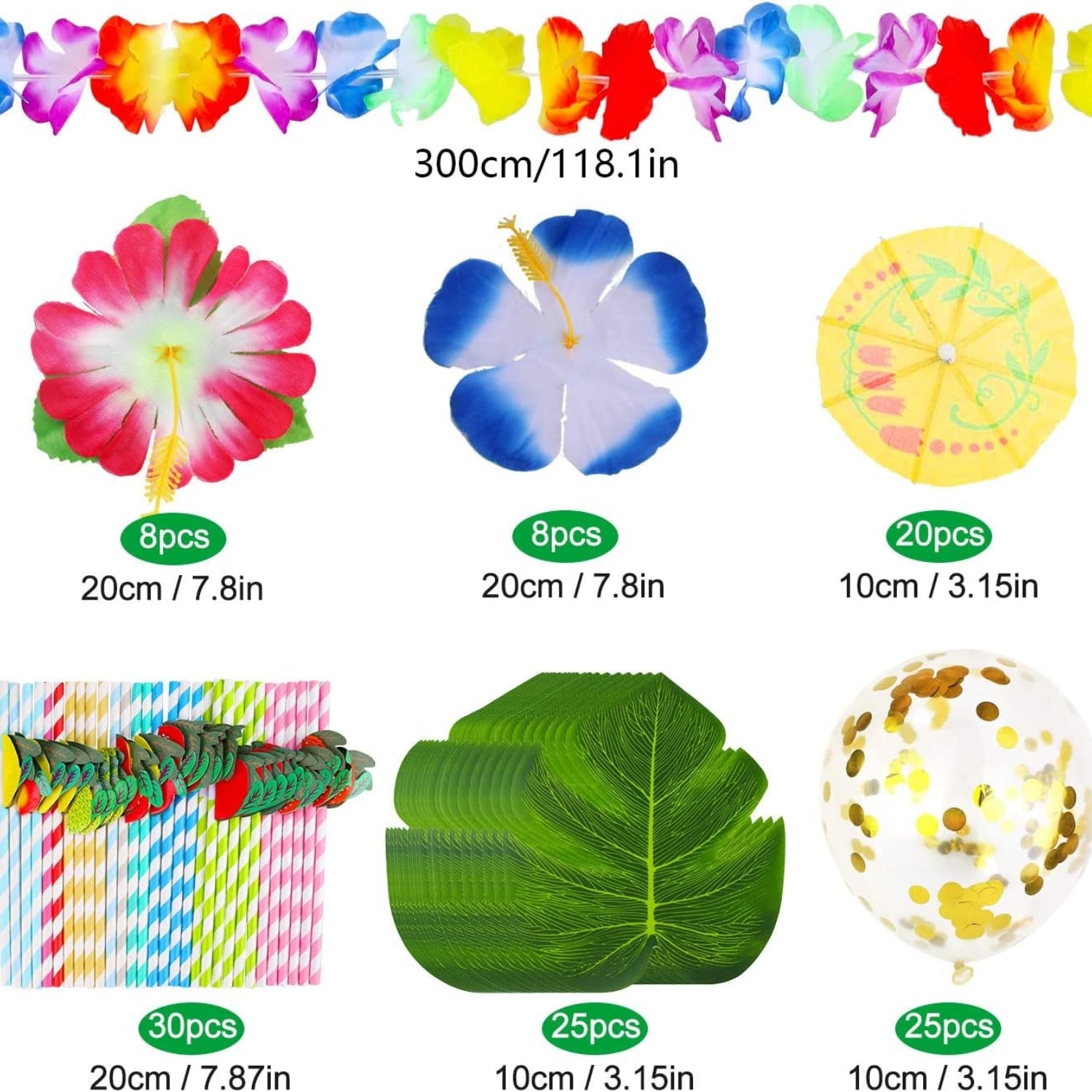 Hawaii Deko Party Beachparty Deko 146 Stück Set Ballon Tischröcke Blumen
