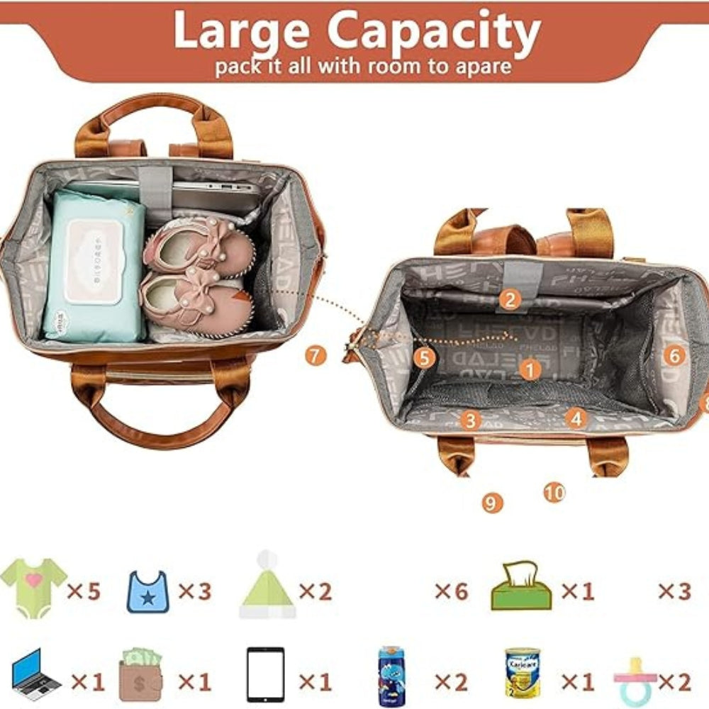 Leder Wickelrucksack Baby Reise Rucksack Wasserdicht Große Kapazität Braun PU