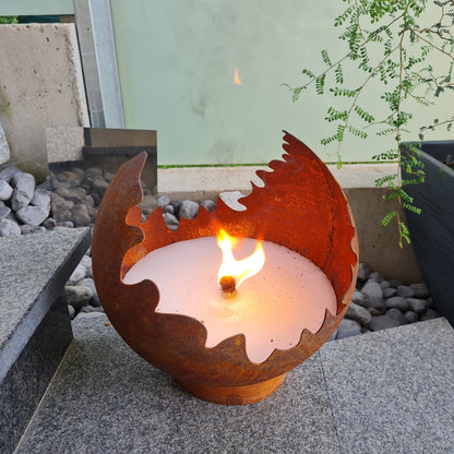 Schwabenfire Outdoor Kerze Edelrost Feuerkugel 30cm mit Dauerdocht +1KG Wachs
