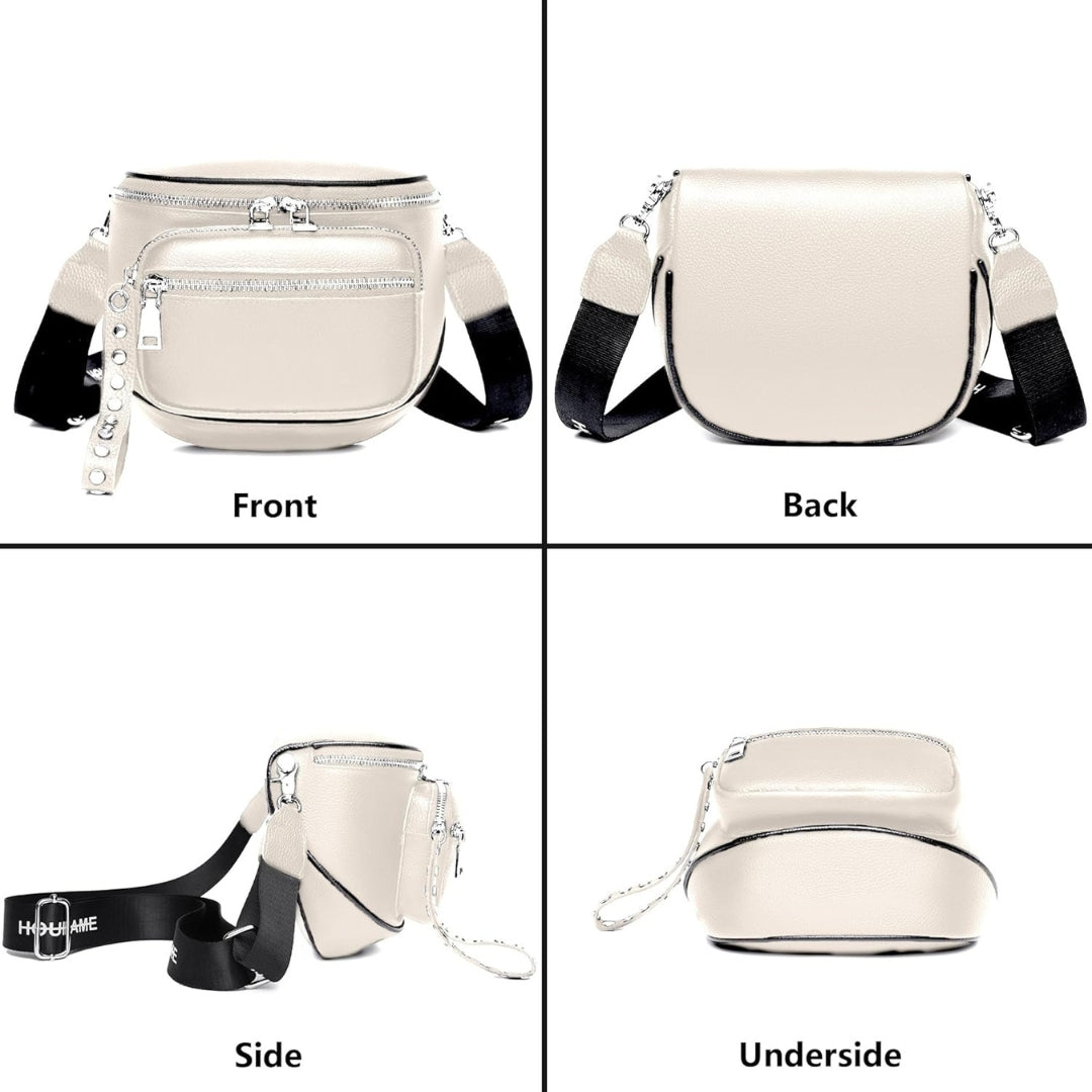 Echtes Leder Umhängetasche Damen Weiß Sattel Crossbody