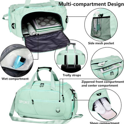 Wasserdichte Sporttasche 40L Rucksack Schuhfach Grün