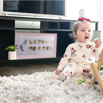 Baby Hand Fußabdruck Fotorahmen Stempelkissen Jubiläum Rosa