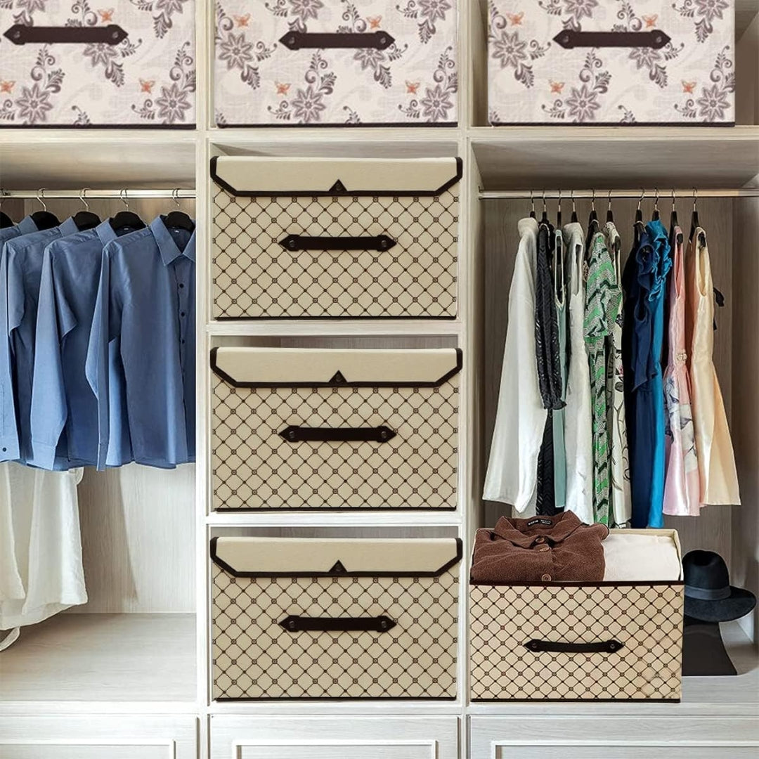 Faltbare Stoffboxen 4er Set Beige Karo Aufbewahrung Kleidung Spielzeug