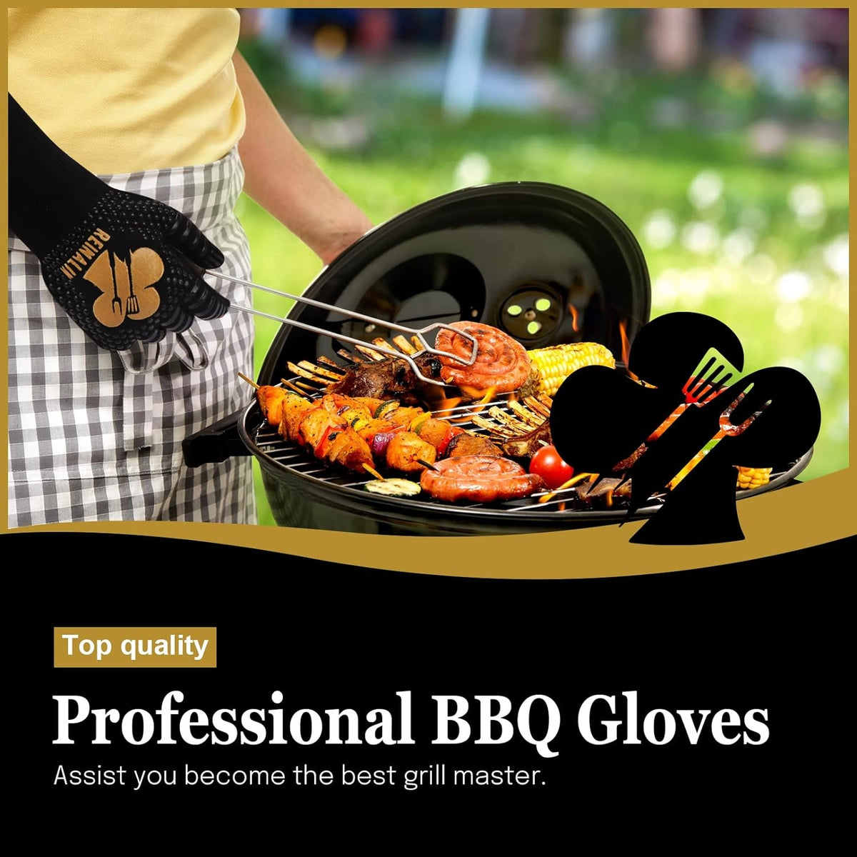 Grillhandschuhe Hitzebeständig 800°C L/XL/XXL Grill Zubehör Feuerfest