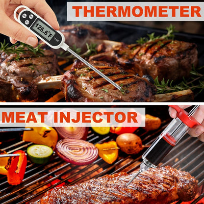 Grillzubehör Set mit Fleischthermometer 30 Teile Edelstahl in Koffer