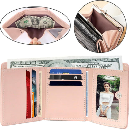 PU Leder Geldbörse Damen Krokodildruck Schwarz Pink Klein Umklappbar Münzfach