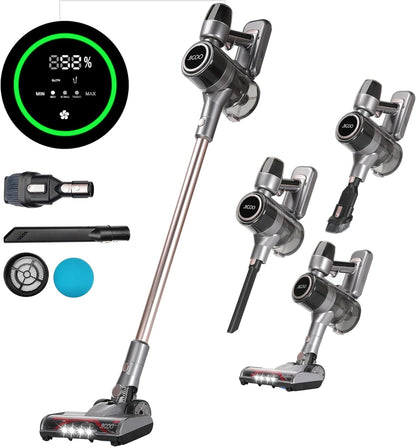 JIGOO C300 Akku Staubsauger, 400W/30KPa staubsauger kabellos mit LED-Touchscreen, Handstaubsauger Beutellos, entfernt 99,9% Allergene, HEPA-Filter für Tierhaare, Teppiche, Küche