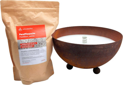 Schwabenfire Outdoor Kerze in Edelrost Schale 30cm mit Dauerdocht + 1KG Wachs