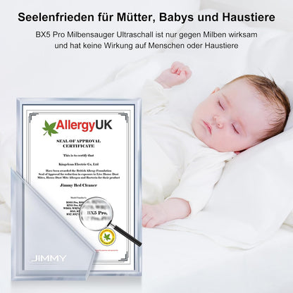 Jimmy BX5 Pro Milbensauger für Matratzen mit UV-Licht, Ultraschalltechnologie, Doppelzyklon-Filtration, 500W Matratzenreiniger für Allergiker, 15kPa Matratzenstaubsauger für Bett, Sofa, usw