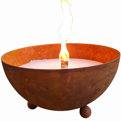 Schwabenfire Outdoorkerze mit Dauerdocht in Edelrost Metallschale Wiederverwendbar kerzen deko outdoor kerzen Geschenke für Frauen Garten