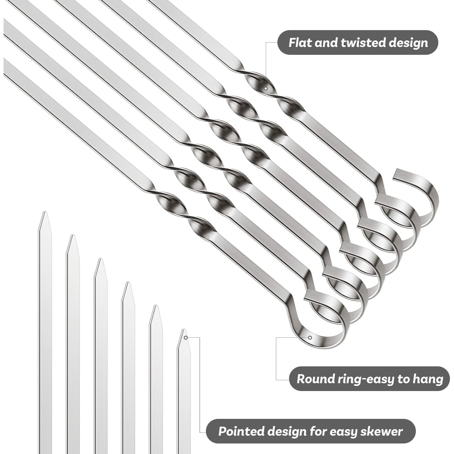 Schaschlikspieße Edelstahl Lange Grill Spieße mit Halterung Grillzubehör 6 Pack