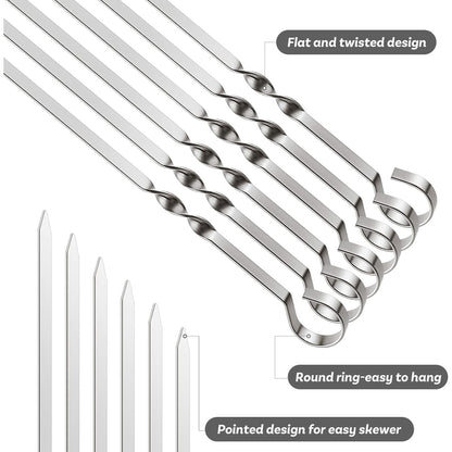 Schaschlikspieße Edelstahl Lange Grill Spieße mit Halterung Grillzubehör 6 Pack