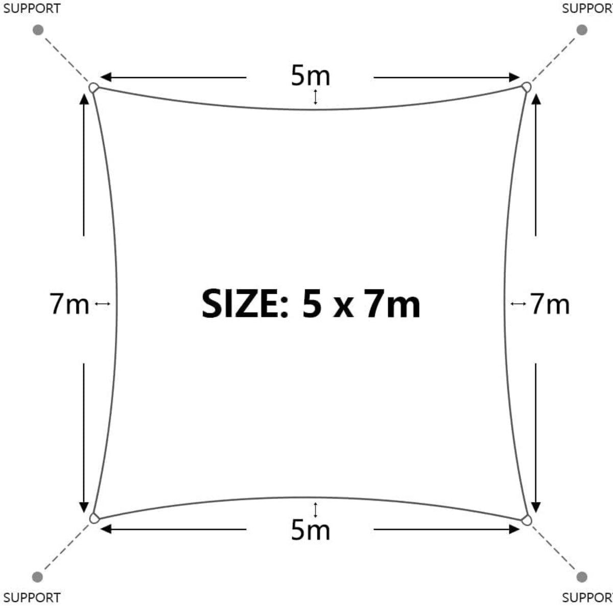 Sehr großes Sonnensegel 5x7m Sonnenschutz Set UV Schutz Wasserabweisend Grau