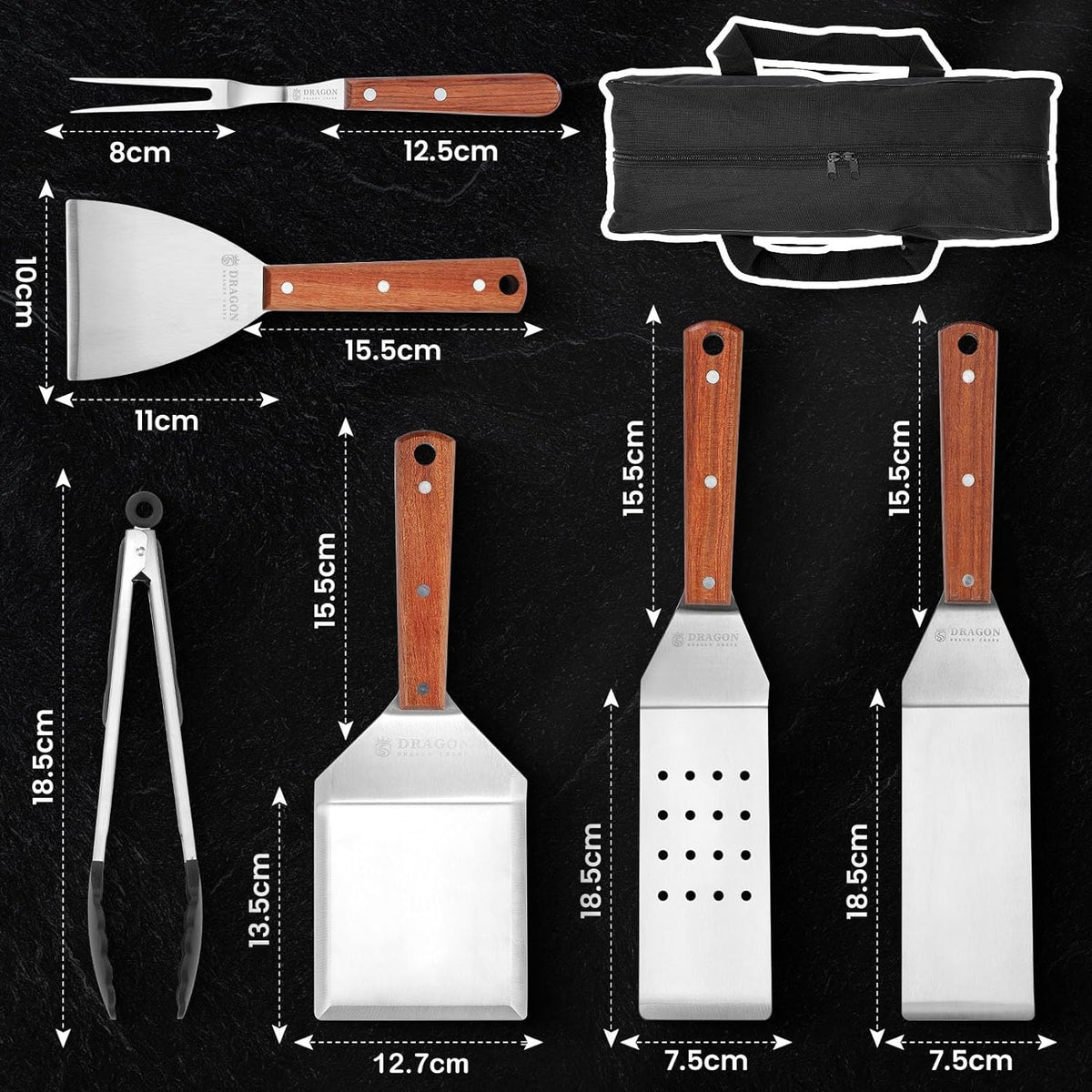 Profi BBQ Grillzubehör DragonGrill Grillspachtel Set Ideal für Teppanyaki Grill