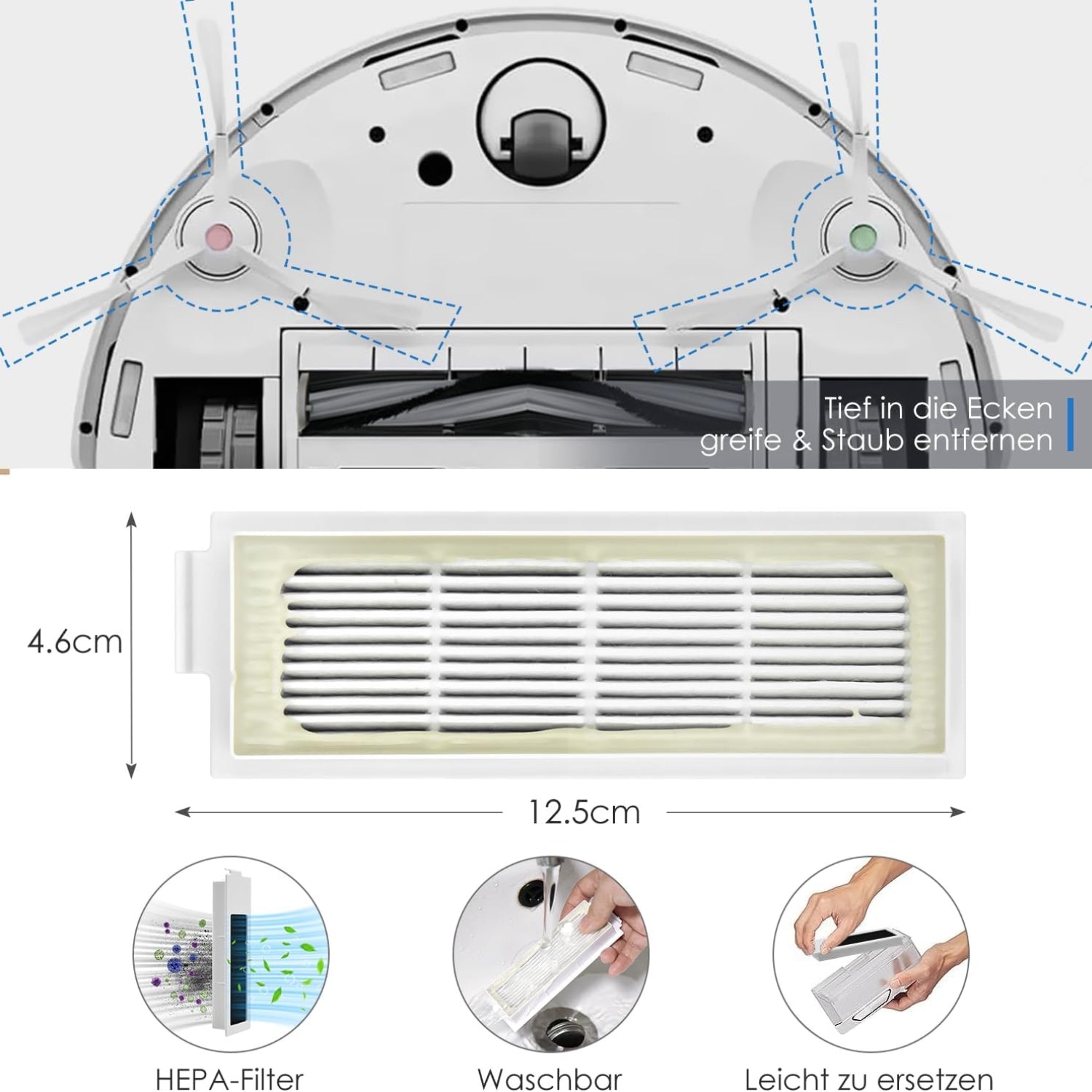 Komplettes Zubehörset für Ecovacs Deebot T20e OMNI T20 OMNI inkl. 6 antibakterielle Staubbeutel Mopp 1 Hauptbürste 2 Filter Saugroboter Ersatzteile