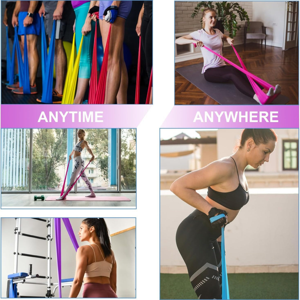 Widerstandsbänder Set 2m 4 Stufen Fitnessbänder für Yoga Pilates Muskelaufbau