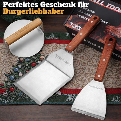 3-TLG Smashburger Set Grillzubehör Kit Burgerpresse + 2 Grillspachtel Edelstahl