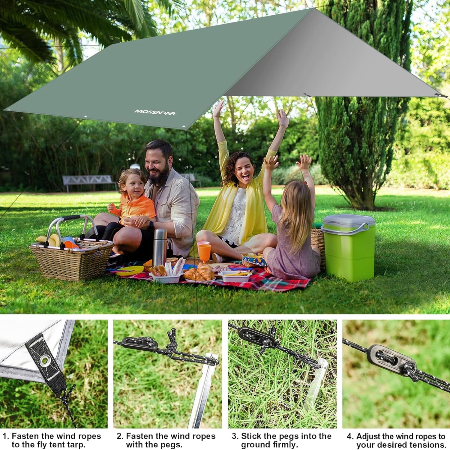 Tarp 3x3 Wasserdicht Grau Sonnensegel Zeltplane mit Ösen UV 50+ Camping