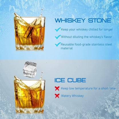 Whiskeyset 6 Edelstahl Whisky Steine in Handgefertigter Holzkiste Wiederverwendbar Kühlsteine Scotch Geschenke für Ihn Vater Geschenke für Männer