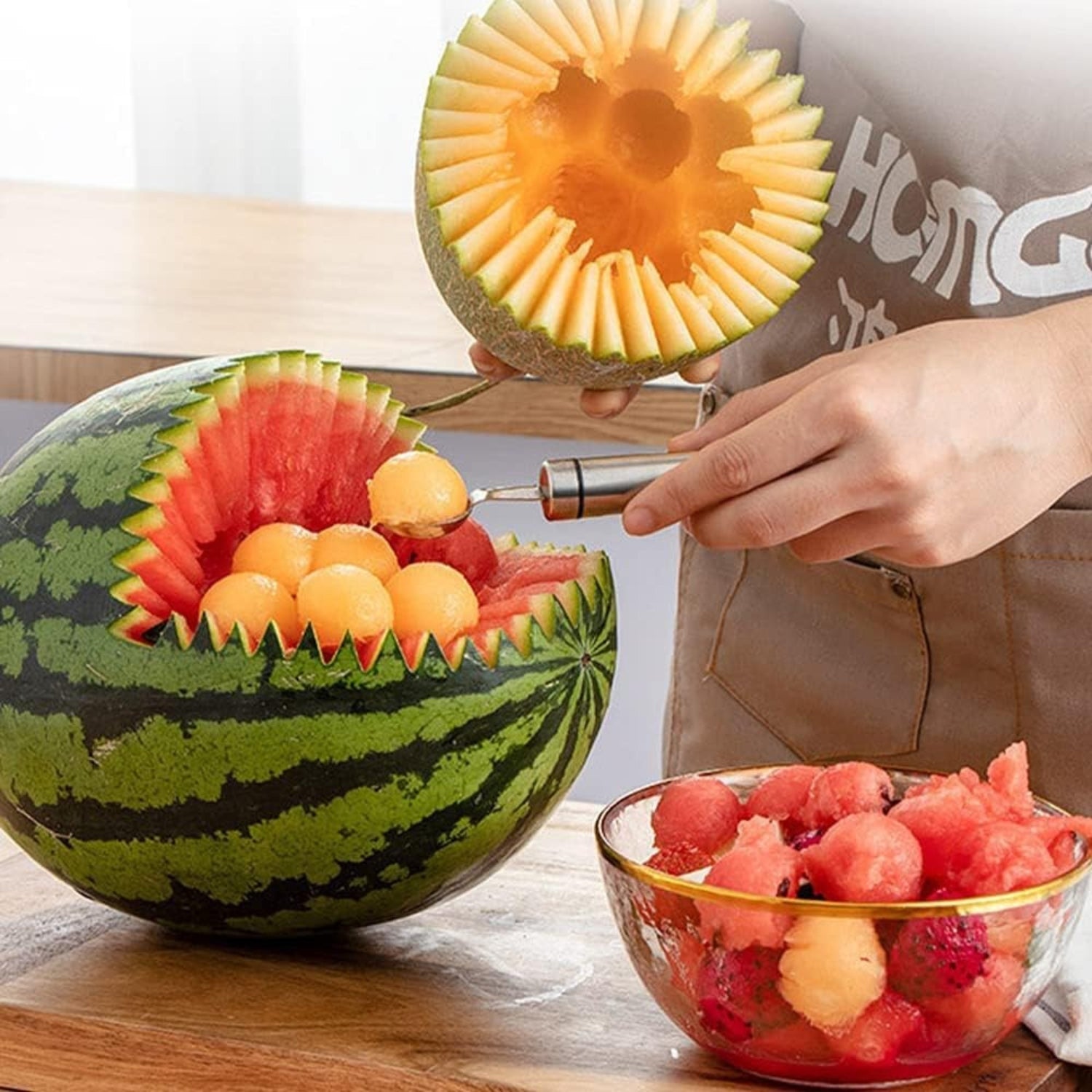 Eisportionierer Edelstahl Set 3 Größen mit Auslöser Spülmaschinenfest inklusive Eiscreme Plätzchen Kuchen Teig Melone Ideal als Geschenk