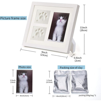 TierLieb Bilderrahmen und Pfotenabdruck-Set Weiß für Hunde Katzen 3D Gipsabdruck Memorial Heimdekoration Geschenk 23x28cm
