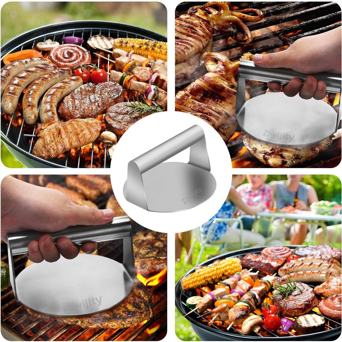 Burger Smasher Edelstahl 14cm Smash Burgerpresse für perfekte Hamburger