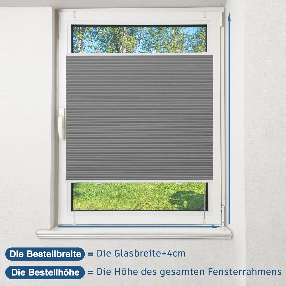 Rollos für Fenster ohne Bohren Klemmrollos Plissee Sonnen Sichtschutz 85x130cm