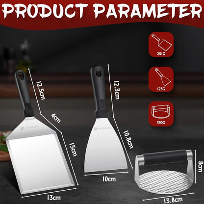 XL Plancha Spachtel und Burger Smasher Set Edelstahl für Perfekte Patties