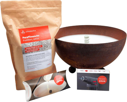 Schwabenfire Outdoor Kerze in Edelrost Schale 30cm mit Dauerdocht + 1KG Wachs