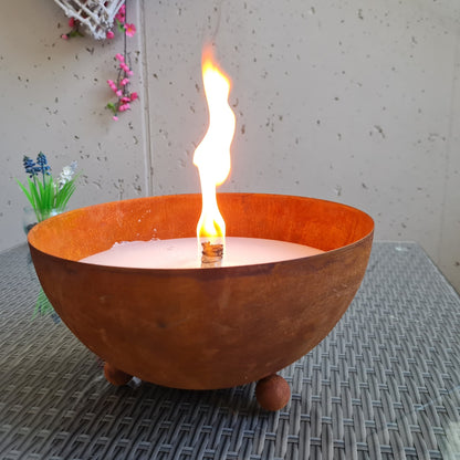 Schwabenfire Outdoorkerze mit Dauerdocht in Edelrost Metallschale Wiederverwendbar kerzen deko outdoor kerzen Geschenke für Frauen Garten
