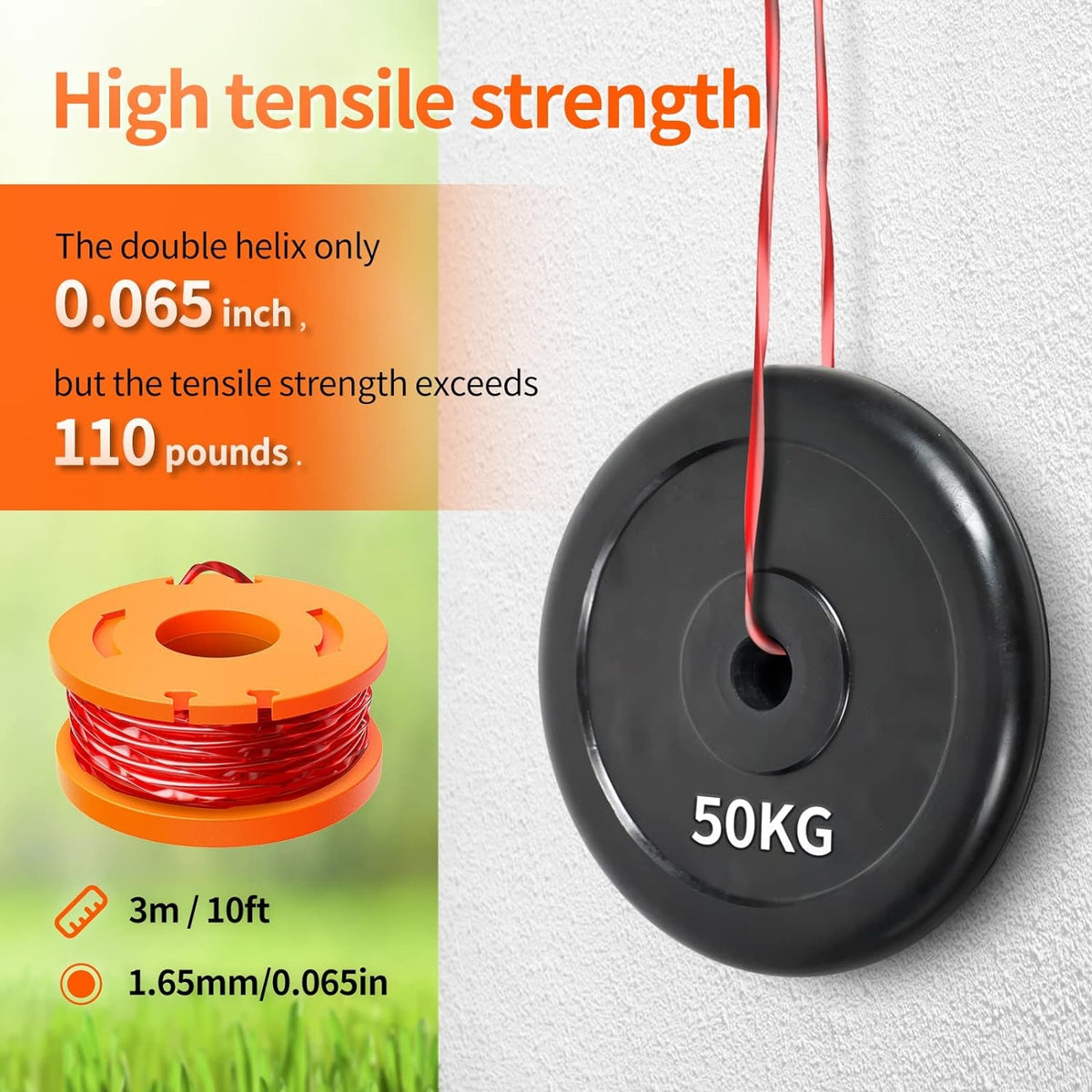Rasentrimmer Spule Für Trimmer Fadenspule WA0010 WA0004 WA0004.1 Ø 1 65mm 3m Länge 12 Ersatzspulen 3 Kappe WA6531 Unkrautfresser Schnur WG150 WG151