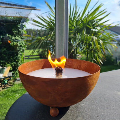 Schwabenfire Outdoor Kerze in Edelrost Schale 30cm mit Dauerdocht + 1KG Wachs