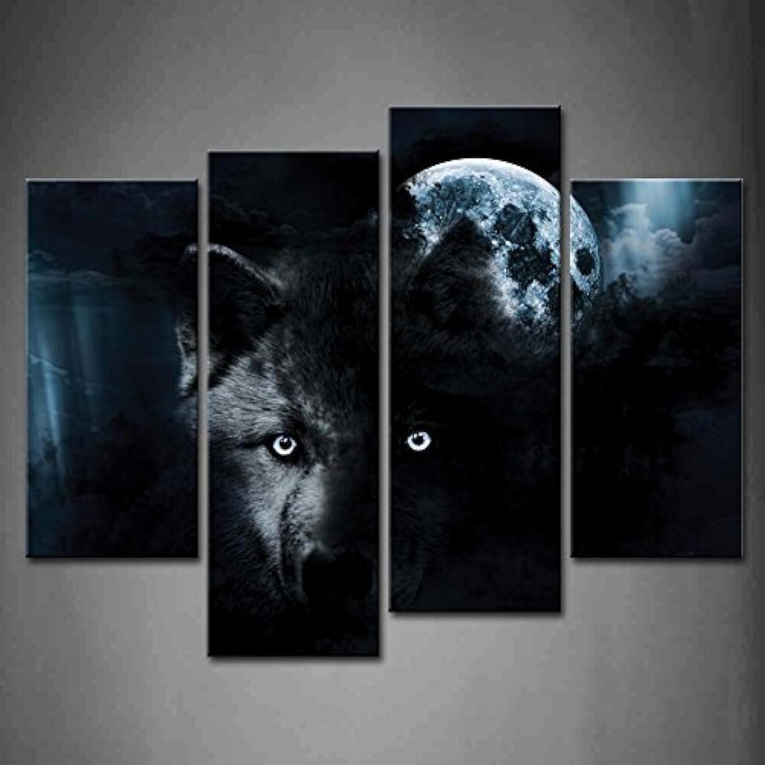 Wandkunst Wolf Schwarz Vollmond Leinwanddruck Moderne Deko