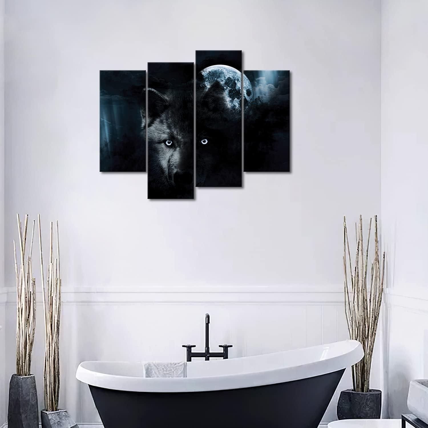 Moderne Schwarz Wolf und Mond Wandkunst Set 4-teilig