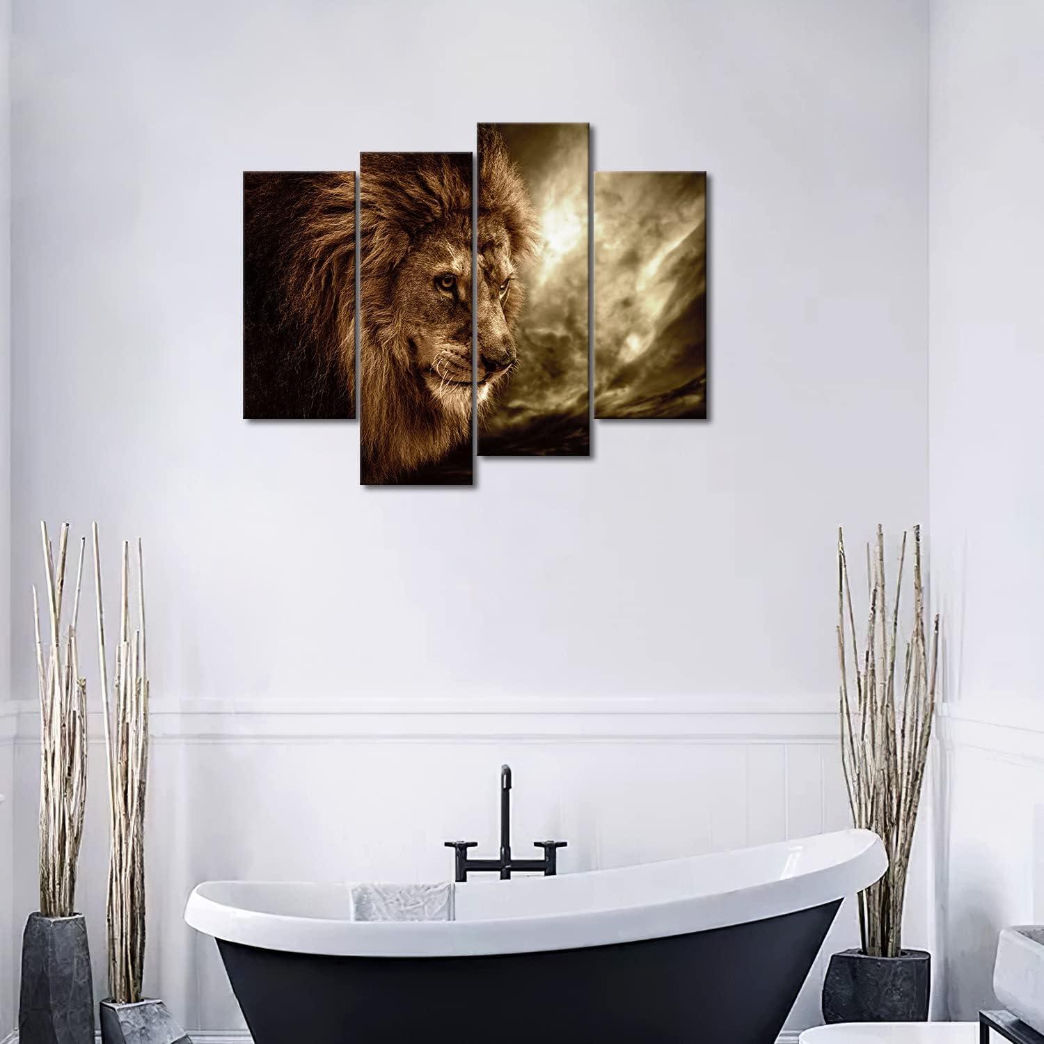 Löwe Leinwand Wandbilder 4-teilig Wohnzimmer Schlafzimmer Moderne Deko