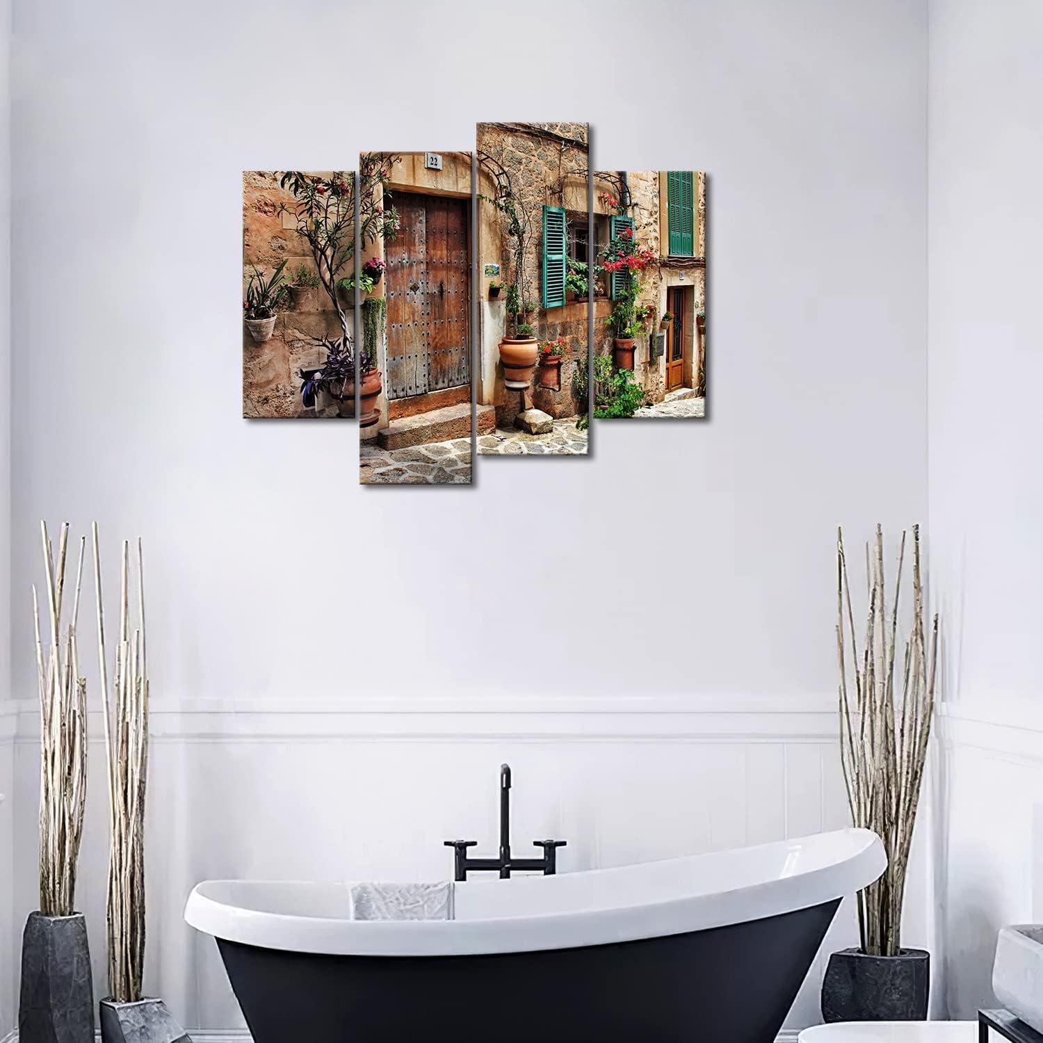 Toskanische rustikale Wandkunst Leinwandbild für Wohnzimmer Büro - 4er Set