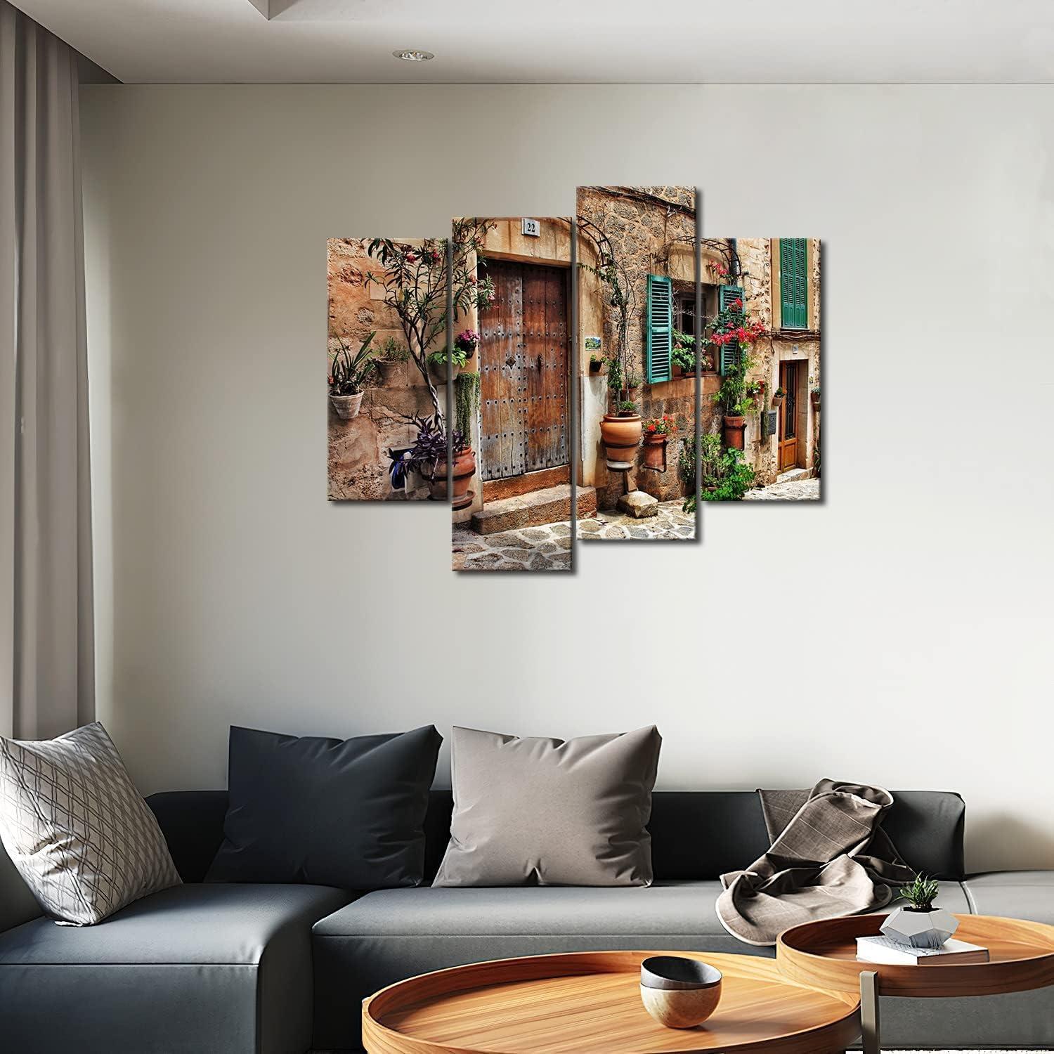 Toskanische italienische rustikale Wandkunst Leinwandbild 4er Set