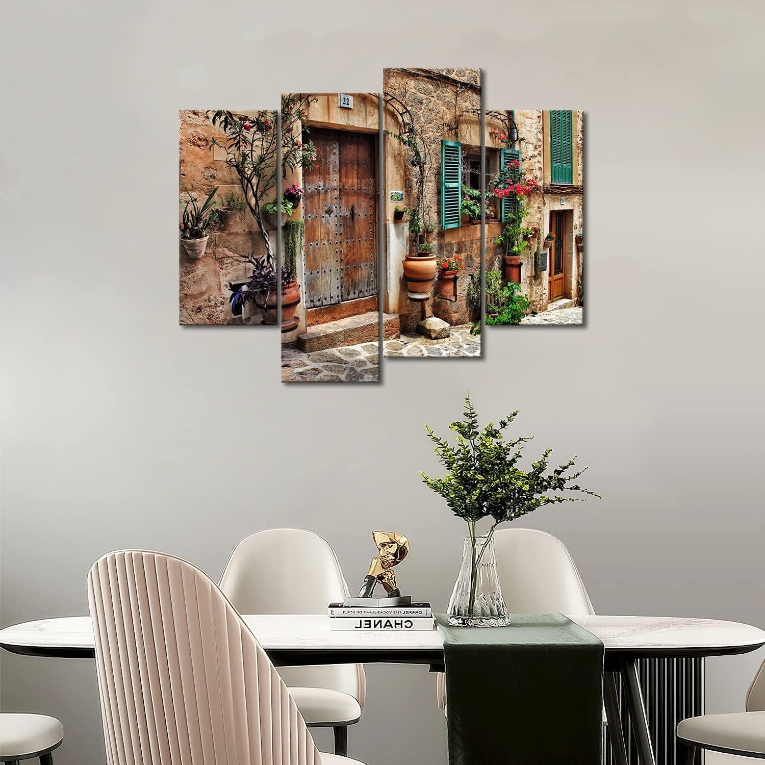 Toskanische italienische rustikale Wandkunst Leinwand Bild 4er Set