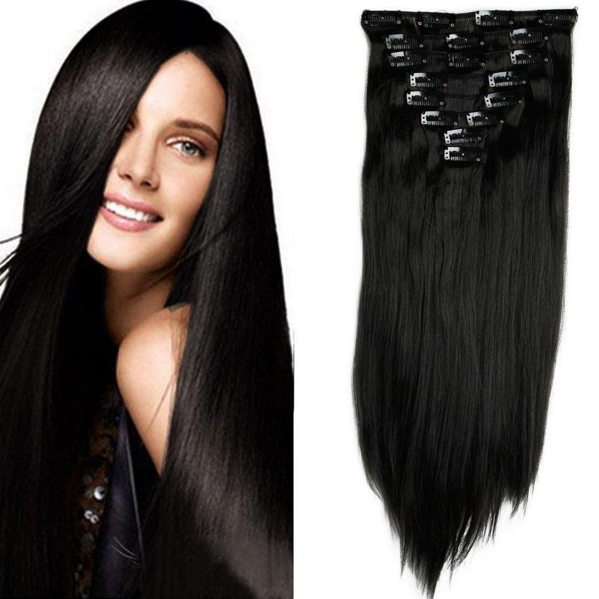 Clip In Haarverlängerung Glatt, Natürliches Schwarz, 66cm