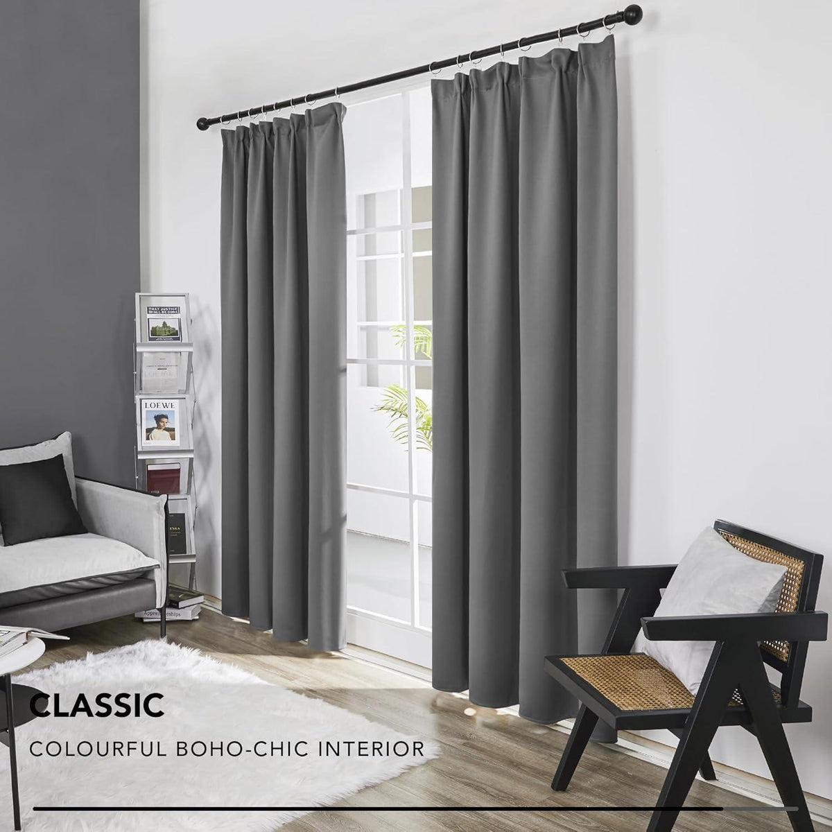 Verdunkelungsvorhang blickdicht Kräuselband 138x117cm Set 2er Hellgrau