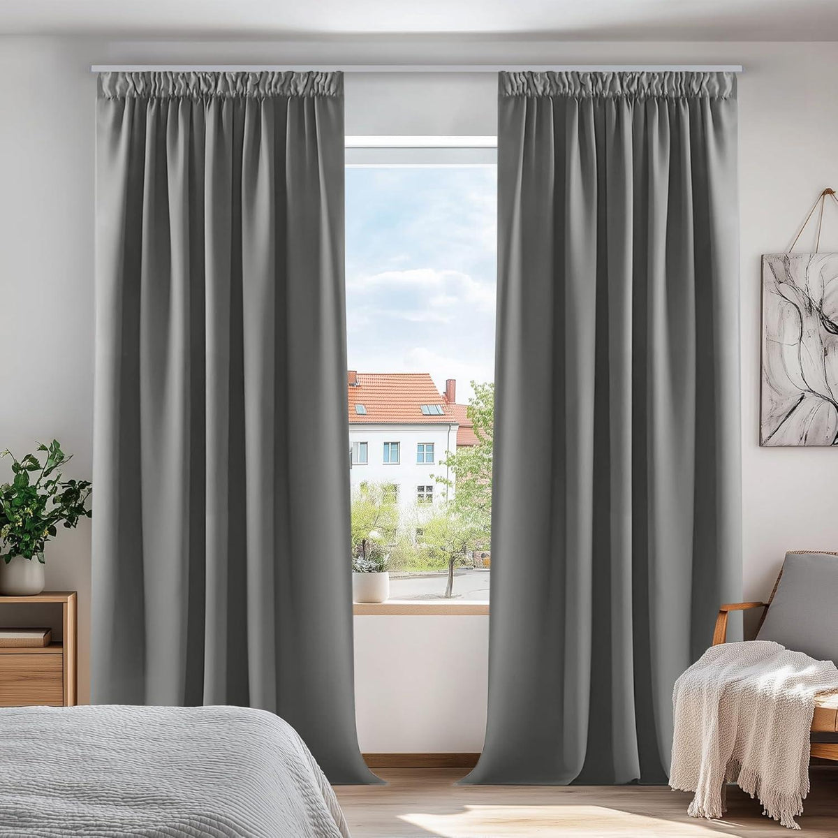 Blickdichte Verdunkelungsvorhänge Dunkelgrau 2er Set 229x229cm