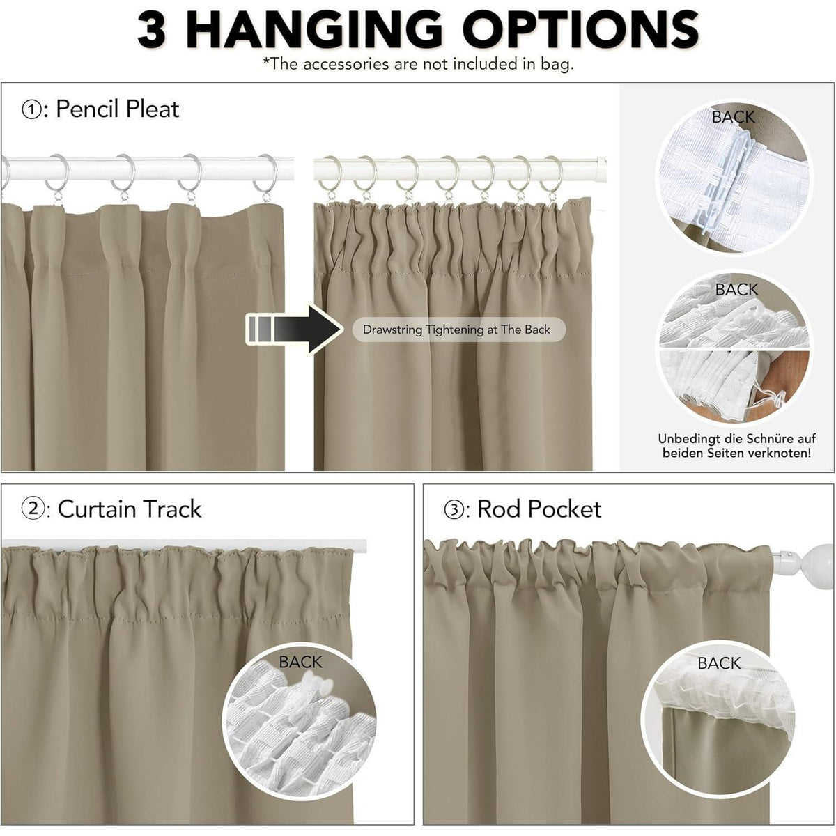 Blickdichte Verdunkelungsvorhänge Taupe – 2er Set, 229x229cm