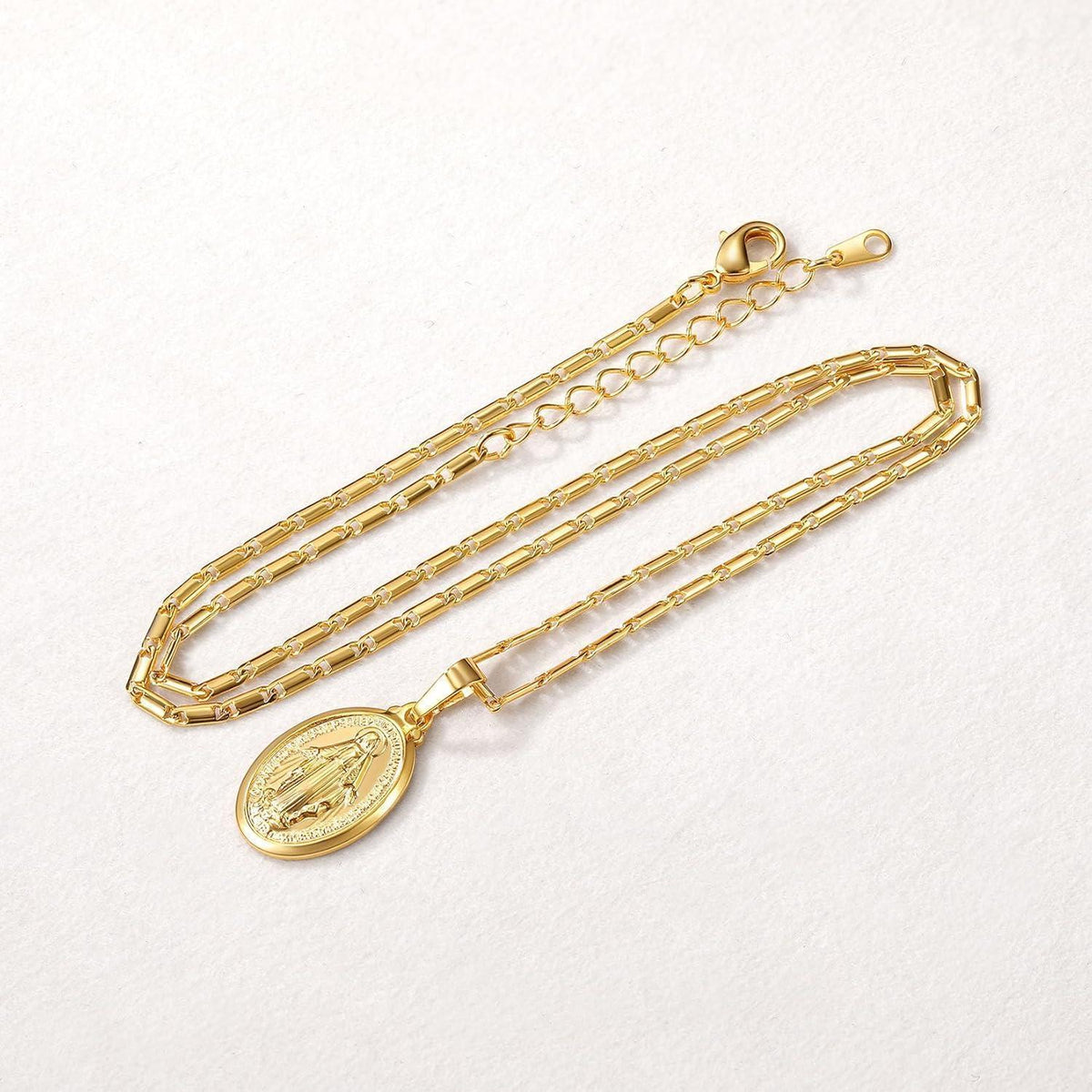 Halskette Jungfrau Maria Oval Anhänger Gold Messing 925 Silber