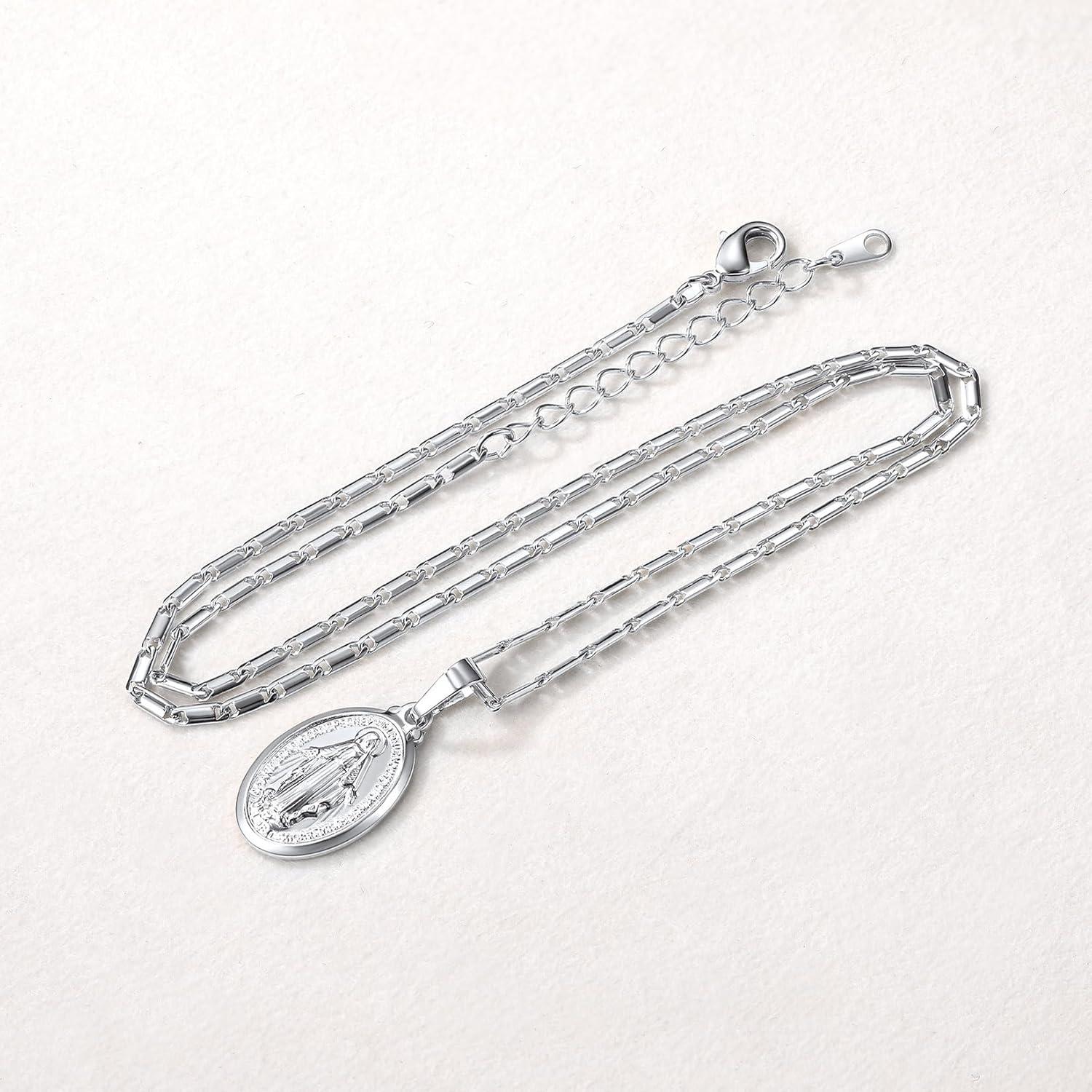 Jungfrau Maria Kette Oval Anhänger Halskette Silber 925 Medaille